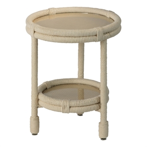 Maklaine Hand-Woven Cotton Rope and Glass Side Table in Off White