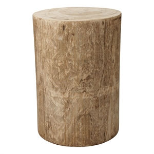 Maklaine Cylinder Hand-Carved Paulownia Wood Side Table in Natural