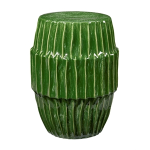 Maklaine Handmade Ribbed Ceramic Side Table With Reactive Glaze in Green