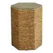 Maklaine Handwoven Seagrass Rattan and Tempered Glass Side Table in Natural