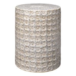 Maklaine Handmade Coastal Ceramic Side Table With Reactive Glaze in Cream/Gray