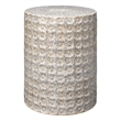 Maklaine Handmade Coastal Ceramic Side Table With Reactive Glaze in Cream/Gray