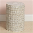 Maklaine Handmade Coastal Ceramic Side Table With Reactive Glaze in Cream/Gray