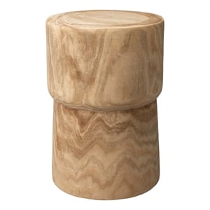 Maklaine Cylinder Hand-Carved Paulownia Wood Side Table in Brown
