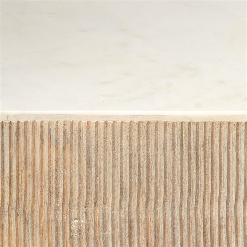 Maklaine Hand-Carved Mango Wood and Marble Hexagon Table in Natural/White
