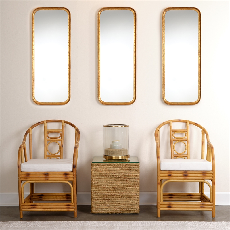 Maklaine Rectangle Iron and Gold Leaf Wall Mirror With Rounded Corners