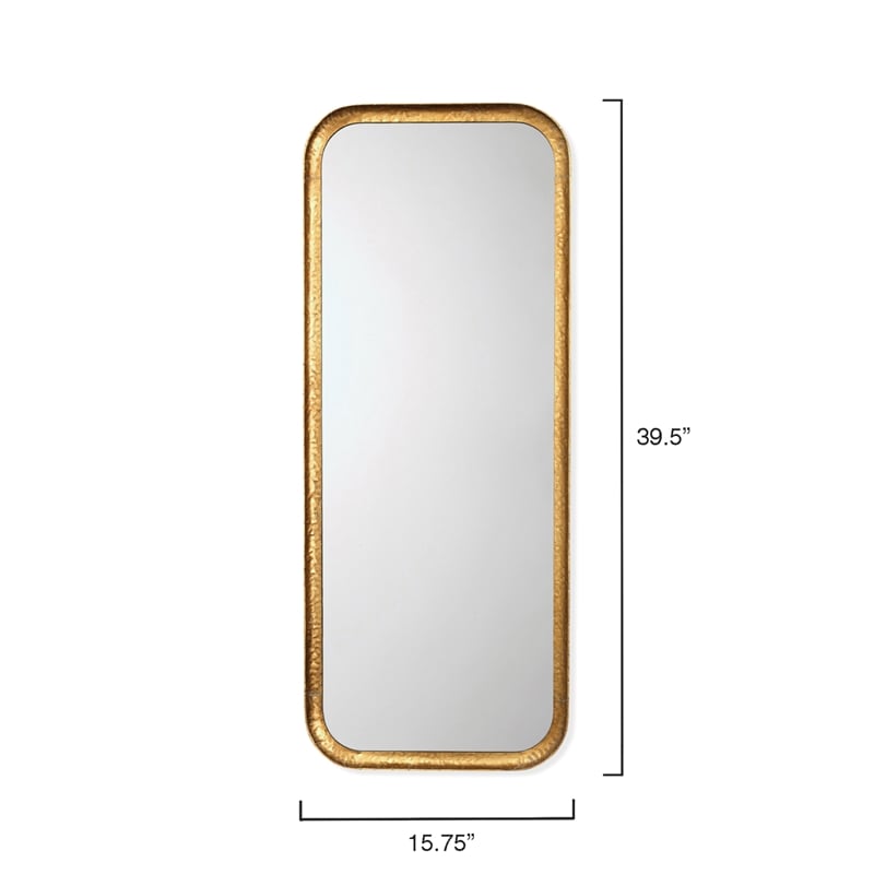 Maklaine Rectangle Iron and Gold Leaf Wall Mirror With Rounded Corners