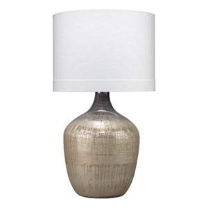 Maklaine 1-Light Etched Mercury Glass Table Lamp With Linen Shade - Silver/White