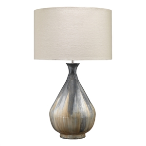 Maklaine Iron Enameled Table Lamp With Stone Linen Shade in Gray/Beige