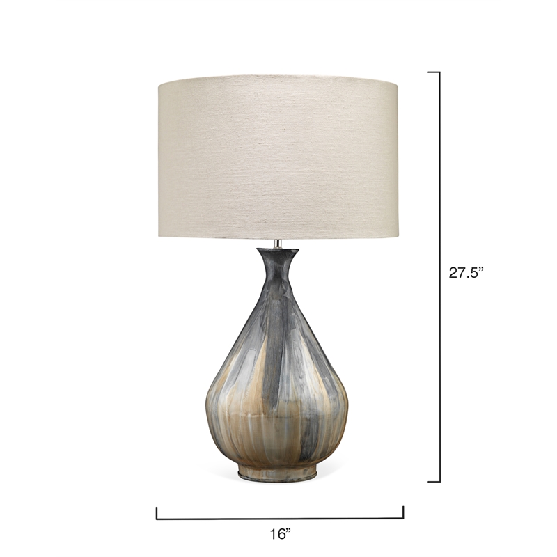 Maklaine Iron Enameled Table Lamp With Stone Linen Shade in Gray/Beige