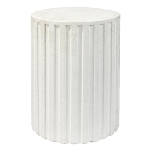 Maklaine Circular Handmade Cement Stone Side Table in Antique White