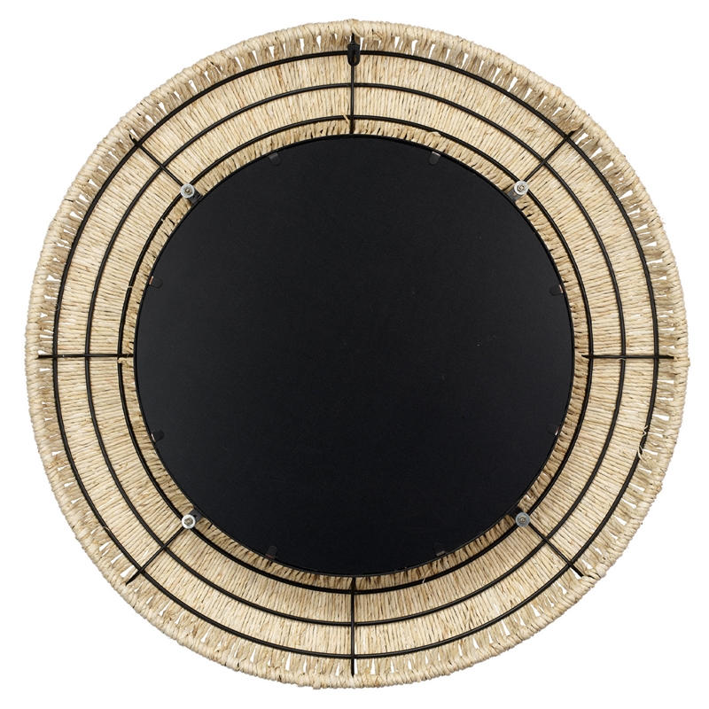 Maklaine Round Corn Leaf Rope Rattan and Glass Wall Mirror in Natural