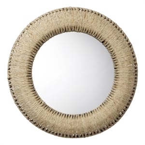Maklaine Round Corn Leaf Rope Rattan and Glass Wall Mirror in Natural