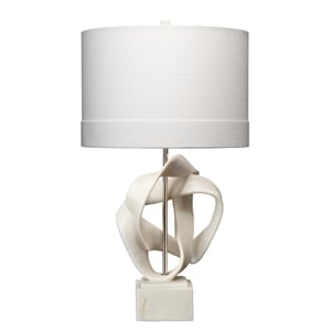 Maklaine Polyresin Sculptural Table Lamp With Linen Drum Shade in Off White
