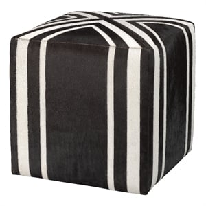 Maklaine Upholstered Hair-On-Hide Leather Ottoman in Brown/White