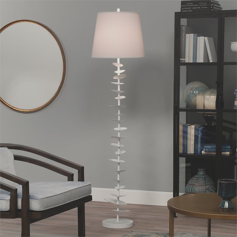 Maklaine 1-Light Sculptural Gesso and Linen Cone Floor Lamp in White