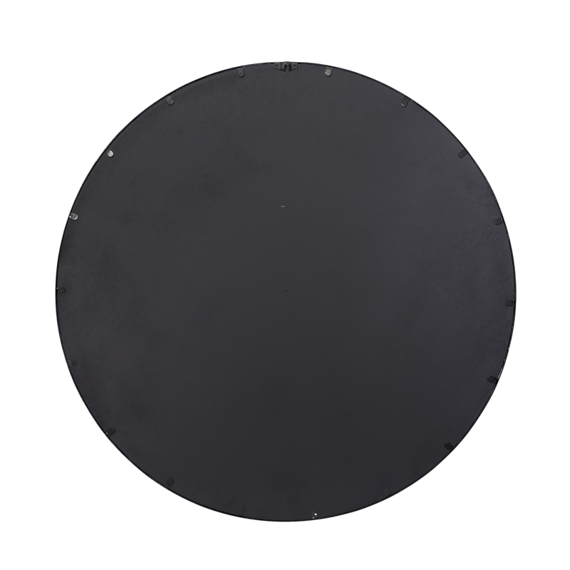 Maklaine Contemporary Round Hand-Distressed Iron Wall Mirror in Black