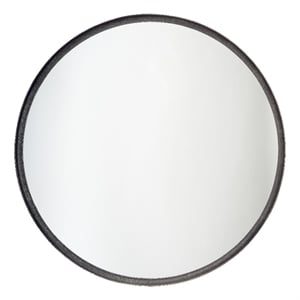 Maklaine Contemporary Round Hand-Distressed Iron Wall Mirror in Black