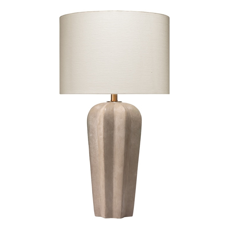 Maklaine Handmade Cement Stone Table Lamp With Linen Shade in Gray/Off White