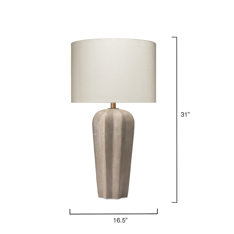 Maklaine Handmade Cement Stone Table Lamp With Linen Shade in Gray/Off White