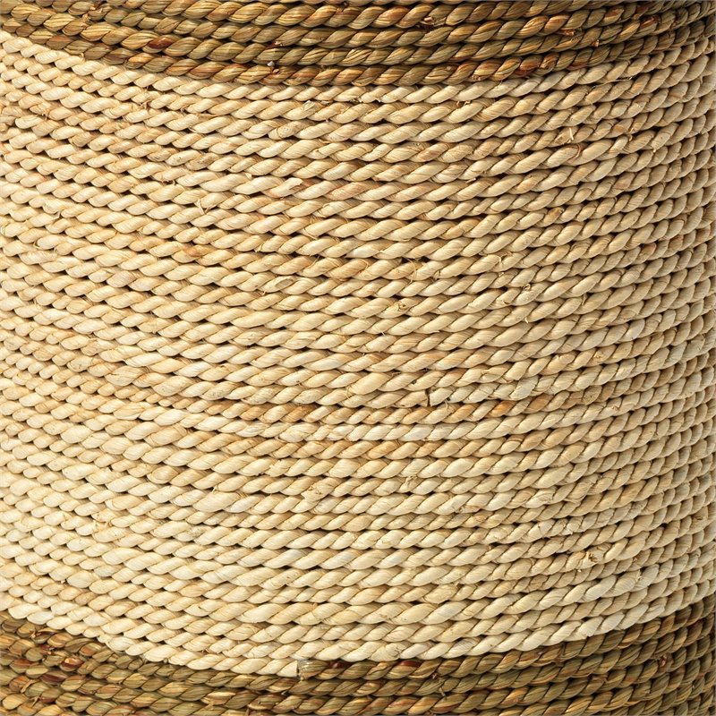 Maklaine Hand-Roped Corn Straw and Glass Side Table in Natural/Off White