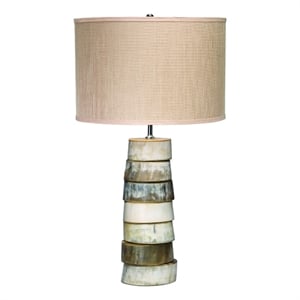 Maklaine Faux Horn Lacquer Resin Table Lamp With Hemp Shade in Brown/Gray/Cream
