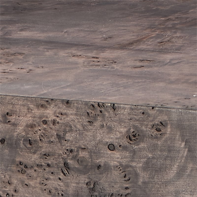 Maklaine Hand-Finished Burl Wood Veneer Console Table in Gray