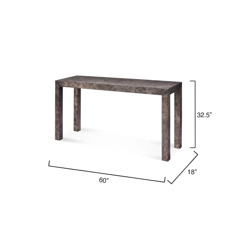 Maklaine Hand-Finished Burl Wood Veneer Console Table in Gray
