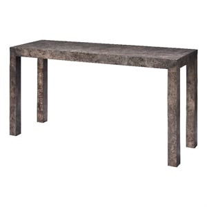 Maklaine Hand-Finished Burl Wood Veneer Console Table in Gray