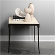 Maklaine Hand-Forged Iron & Leather Side Table With Saber Legs - Off White/Black