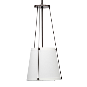 Maklaine 1-Light Metal Pendant With Linen Drum Shade in Bronze/Off White