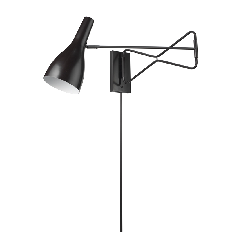 Maklaine Swing Arm Steel Wall Sconce With White Hood in Oil Rubbed Bronze