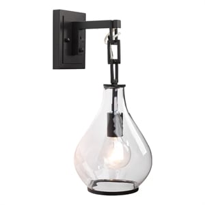 Maklaine 1-Light Mouth-Blown Glass Drop Wall Sconce in Bronze/Clear