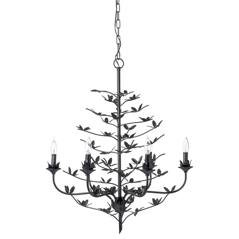 Maklaine Contemporary 6-Light Hand-Forged Iron Petal Chandelier in Black