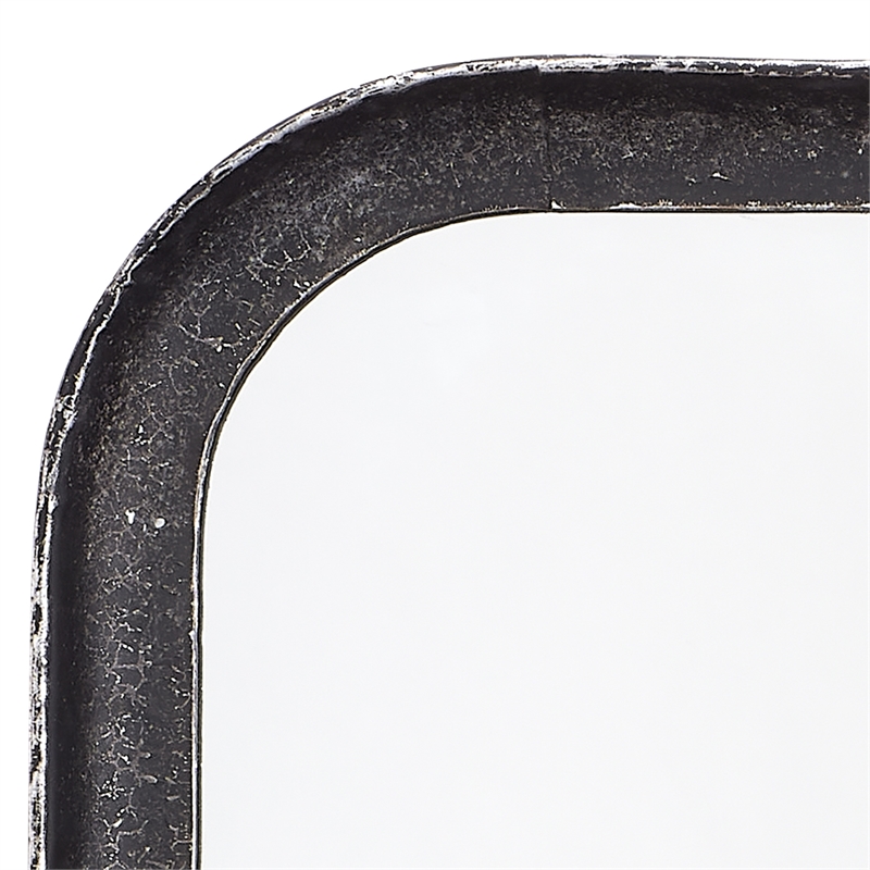 Maklaine Contemporary Hand-Distressed Iron Vanity Wall Mirror in Black