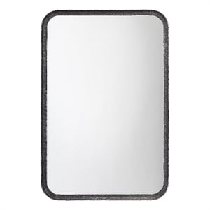 Maklaine Contemporary Hand-Distressed Iron Vanity Wall Mirror in Black