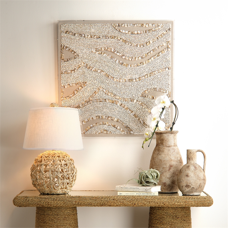 Maklaine 1-Light Handwoven Corn Rope Rattan Table Lamp in Natural/White