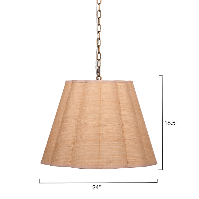 Maklaine 1-Light Iron and Raffia Pendant With Brass Chain in Natural
