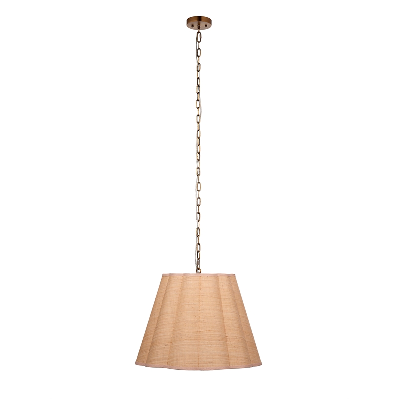 Maklaine 1-Light Iron and Raffia Pendant With Brass Chain in Natural