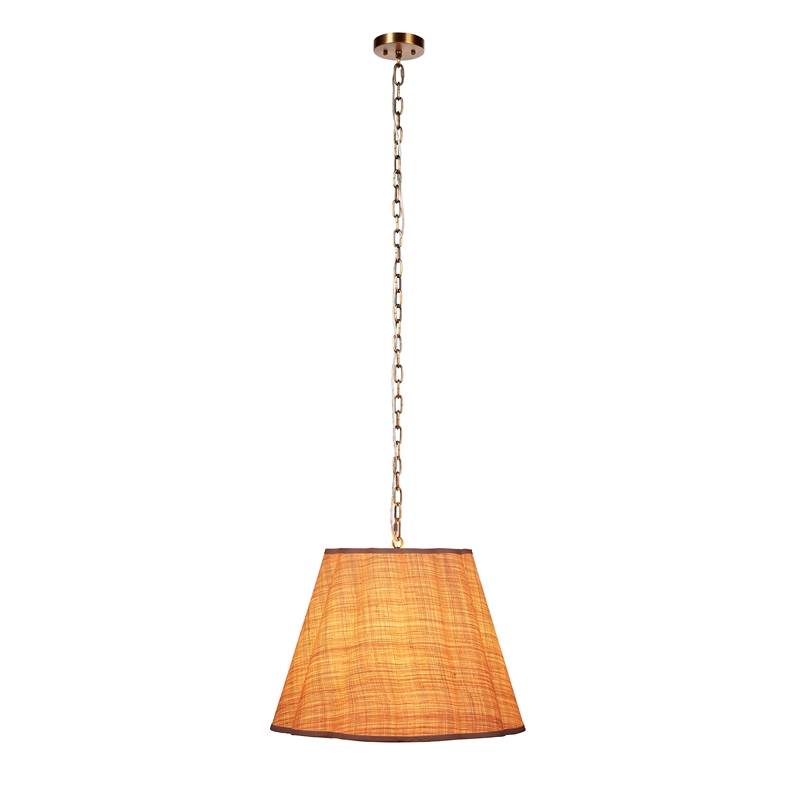 Maklaine 1-Light Iron and Raffia Pendant With Brass Chain in Natural