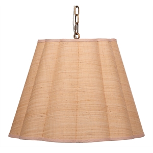 Maklaine 1-Light Iron and Raffia Pendant With Brass Chain in Natural