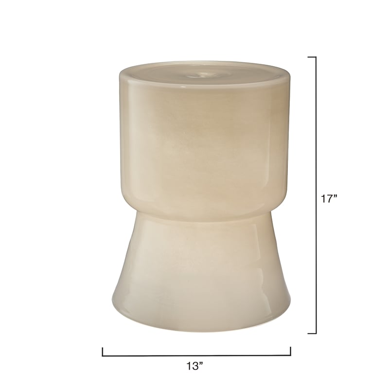 Maklaine Contemporary Handmade Soda Lime Glass Garden Stool in Cream