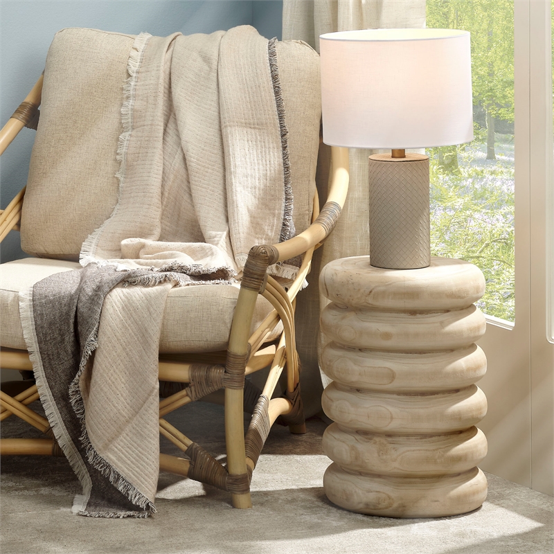 Maklaine Hand-Carved Paulownia Wood Disc Side Table in Natural