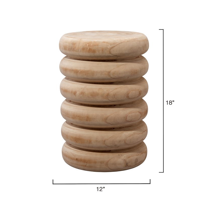 Maklaine Hand-Carved Paulownia Wood Disc Side Table in Natural
