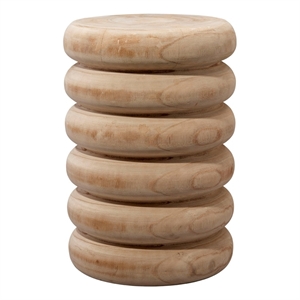 Maklaine Hand-Carved Paulownia Wood Disc Side Table in Natural