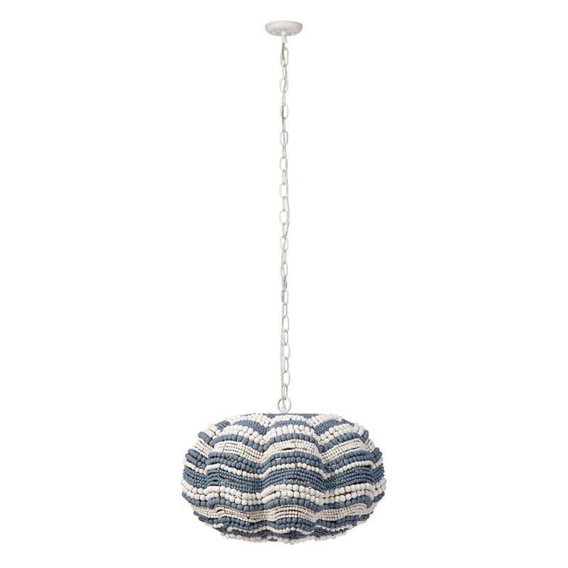 Maklaine Small Hand-Carved Mango Wood Bead Chandelier in Blue/White