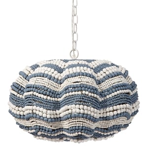 Maklaine Small Hand-Carved Mango Wood Bead Chandelier in Blue/White