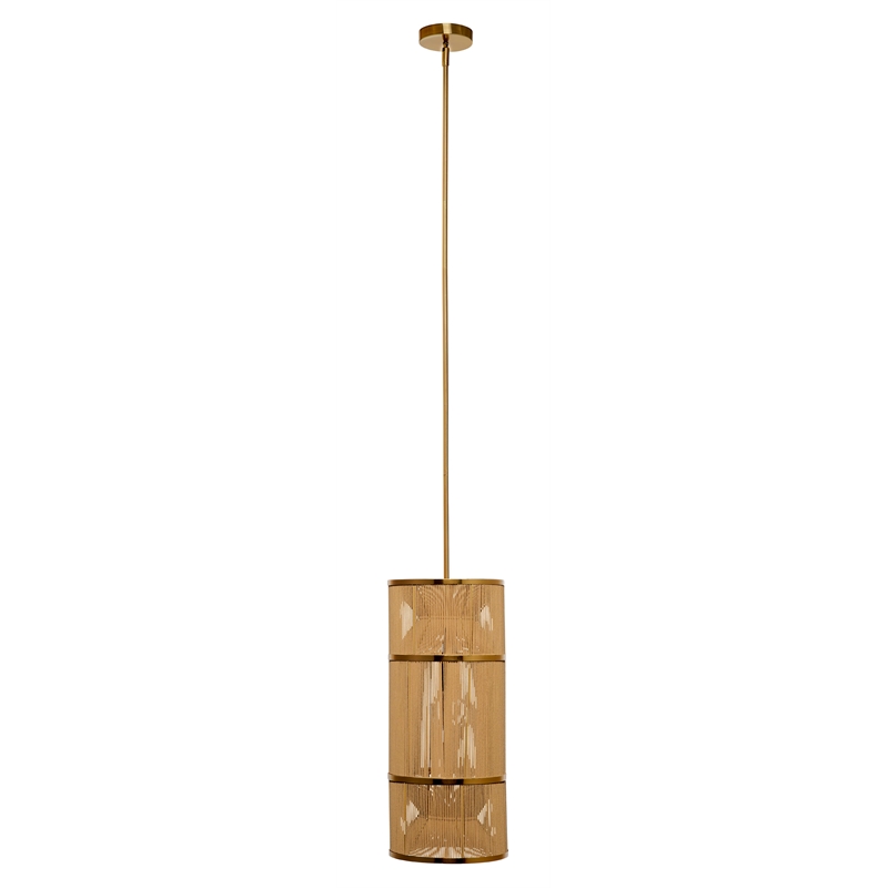 Maklaine Contemporary 1-Light Cotton Rope Geometric Pendant in Natural