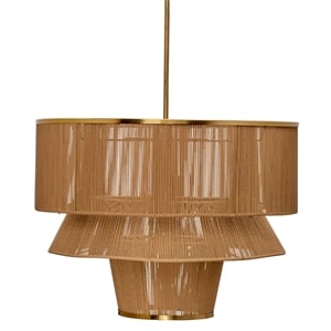 Maklaine 3-Tier Cotton Rope Chandelier With Brass Accents in Natural