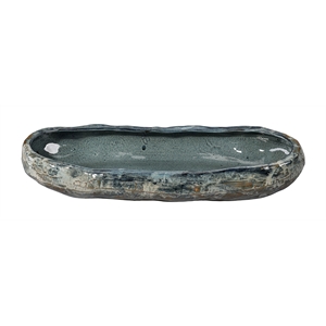 Maklaine Contemporary Handmade Reactive Glaze Ceramic Oval Bowl in Gray